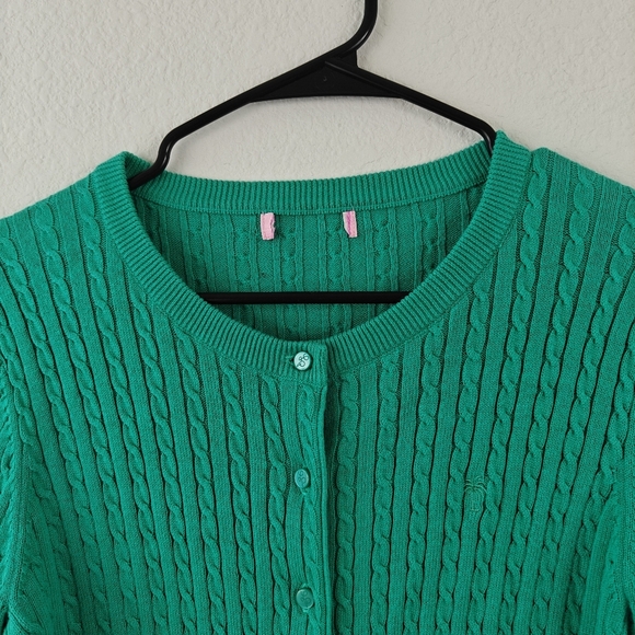 Lilly Pulitzer Cable Knit Kelly Green Palm Tree Button Down Cardigan Woman's S - Picture 6 of 14